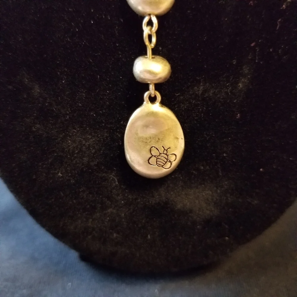 Bella Uno Y Neck Drop Gold Tone Recycled Metal Beaded Pebble Link Necklace